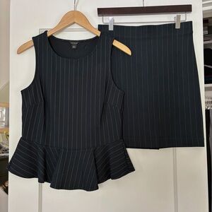 Ann Taylor Navy Pinstripe Peplum Skirt Set